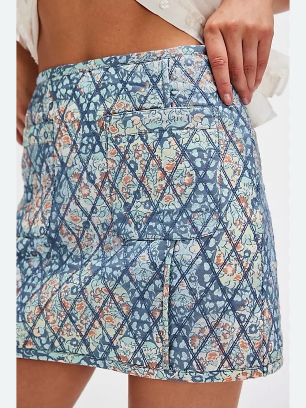 Free people Quilted Blue Floral Mini Skirt